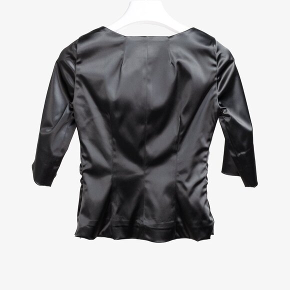 Paul Hardy Deep Green Satin Ruched Blouse - Picture 2 of 9